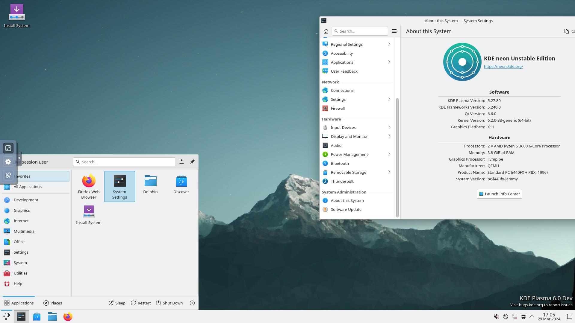 Bureau KDE dans KDE Neon